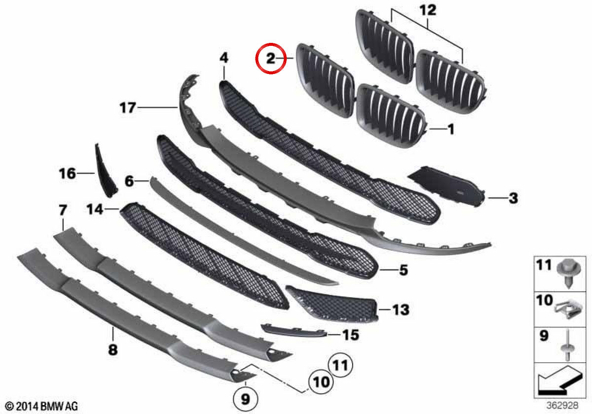 Rejilla frontal derecha OEM 51112993308 para BMW E84. Original BMW.