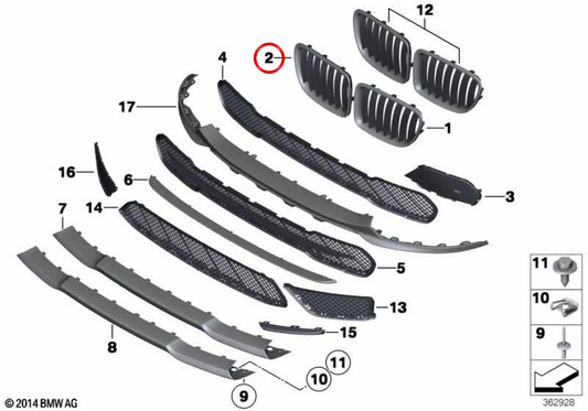 Rejilla frontal derecha OEM 51112993308 para BMW E84. Original BMW.