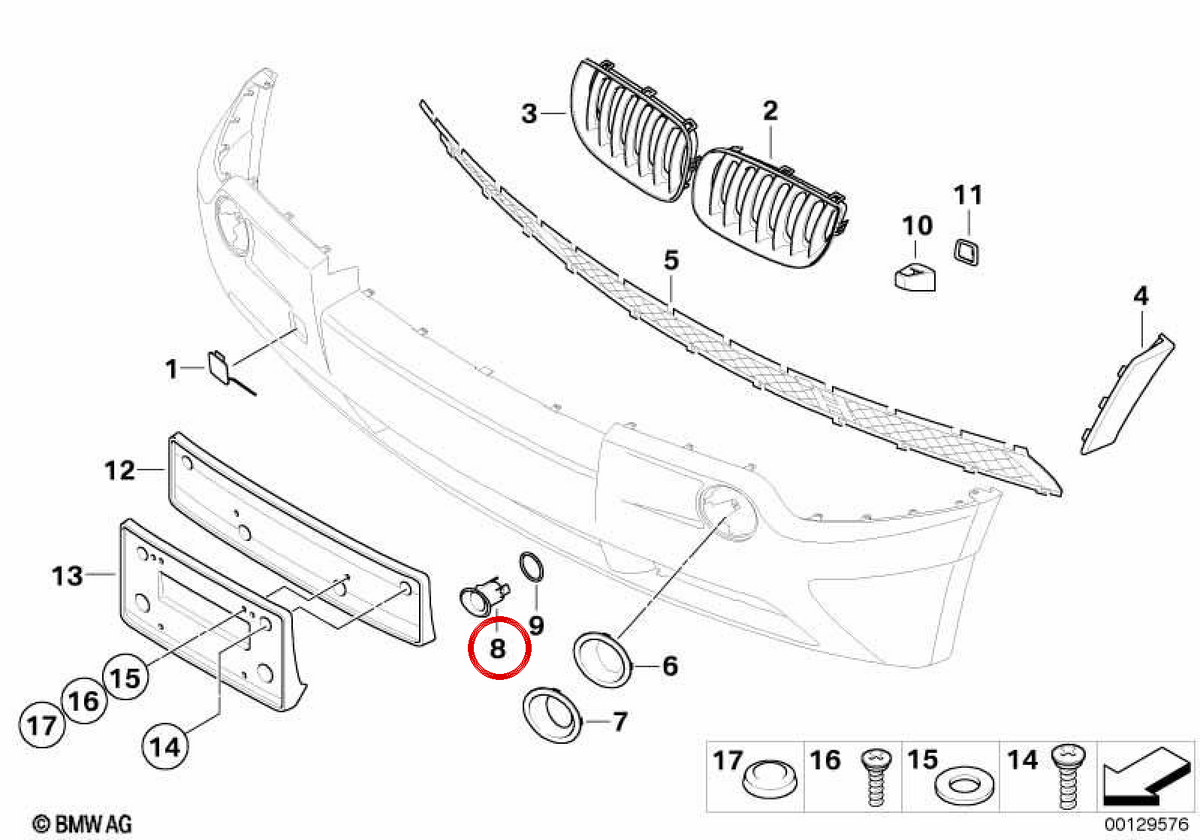 Front Left PDC Sensor Bracket OEM 51113402837 for BMW X3 E83. Original BMW.