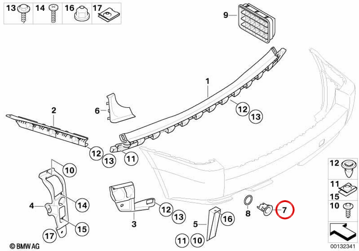 Right external rear PDC Sensor OEM 51113402840 for BMW E83. Original BMW.