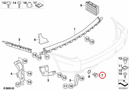 Right external rear PDC Sensor OEM 51113402840 for BMW E83. Original BMW.