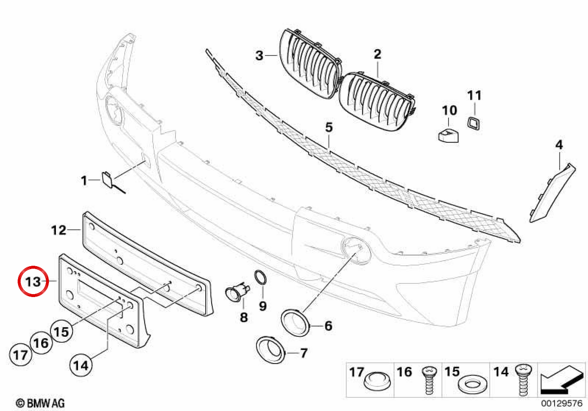 Soporte para matrícula OEM 51113414604 para BMW E83. Original BMW.