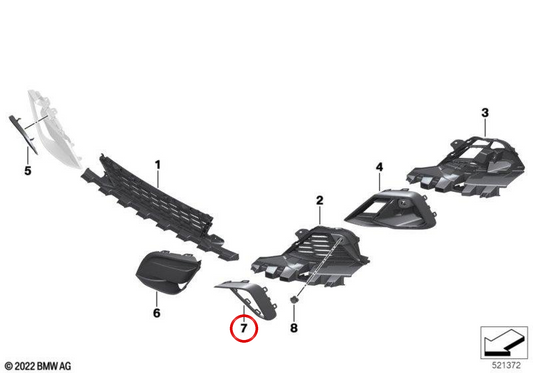 Grille côté droit OEM 51115A07626 pour BMW Z4 G29. BMW d'origine.