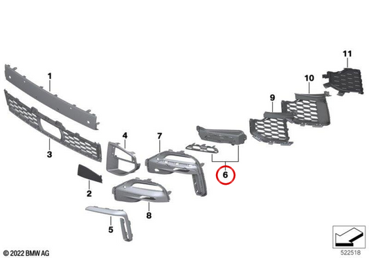 Right Antiniebla Embels Tapa OEM 51115A08872 for BMW G05. Original BMW.