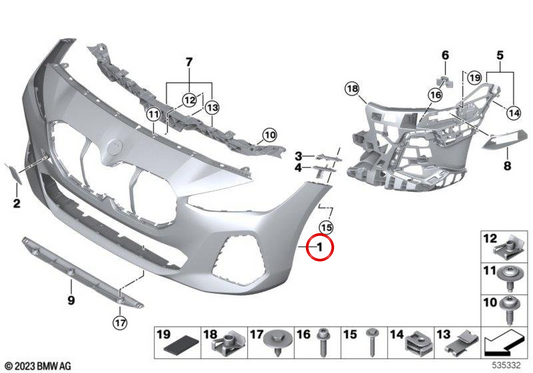 OEM 5115A09D71 Druckvorderstoßstange für BMW U06. Original BMW.