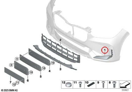 Guarnição dianteira esquerda OEM 51115A0DB83 para BMW X1 (U11, U12) 2021-2025. BMW genuíno.