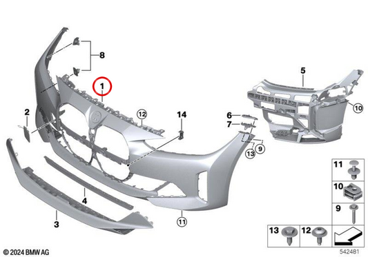 Paragolpes delantero imprimado OEM 51115A0F330 para BMW G26. Original BMW.