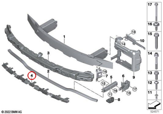 Unterer vorderer Stoßdämpfer OEM 51115A1BF73 für BMW G20N, G21N, G28N. Original BMW.