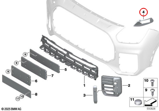 Rechter vorderer Absorptionstrichter OEM 51115A26C42 für Mini Countryman U25 (10/2022 - 03/2025). Original Mini.