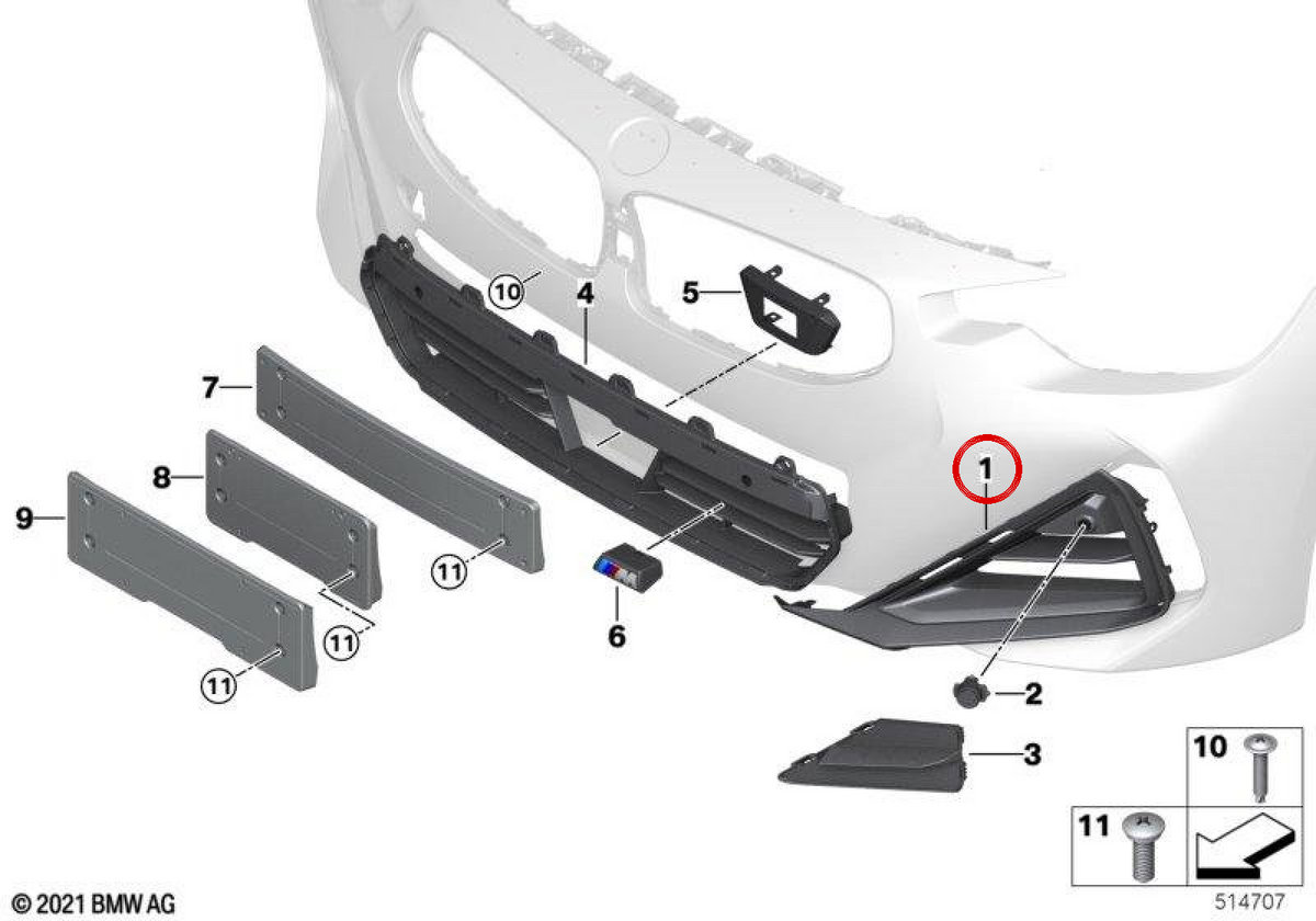 OEM 5115A2FC5 left air input grid for BMW G42. Original BMW.