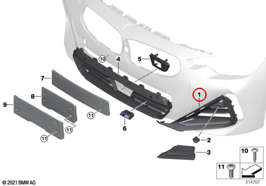 OEM 5115A2FC5 Grid di ingresso dell'aria sinistra per BMW G42. BMW originale.