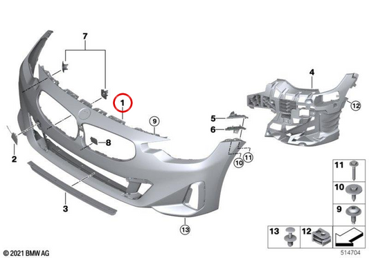 Paragolpes delantero imprimado OEM 51115A33627 para BMW G42. Original BMW.