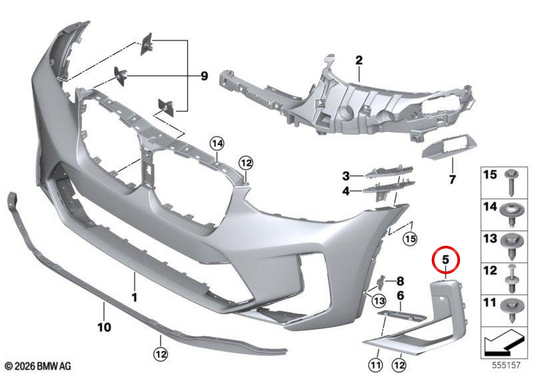 Tapa conducto de aire izquierda OEM 51115A38AE7 para BMW F97 y F98. Original BMW.