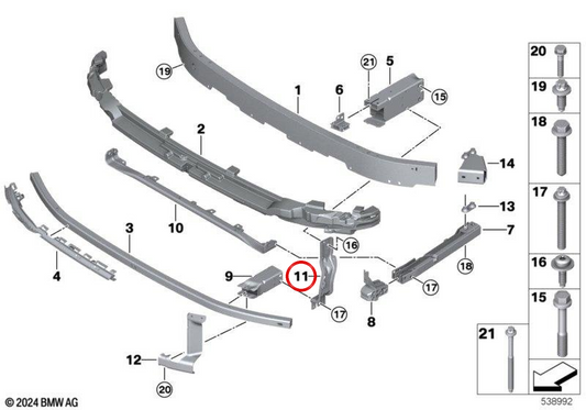 Elemento deformabile raccordo verticale sinistro OEM 51115A3B2E5 per MINI F66, F65, Cabrio F67. MINI originale.