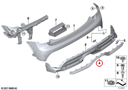 Grundierte hintere Stoßstangenverkleidung OEM 51115A40E35 für MINI F56 LCI, F55 LCI, Cabrio F57 LCI. Originaler MINI.