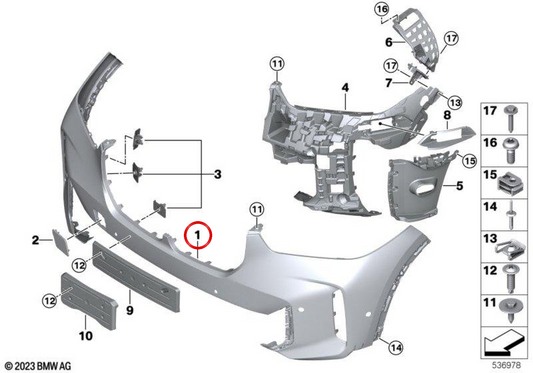Pára-choque dianteiro preparado OEM 51115A45330 para BMW G05. BMW genuíno.