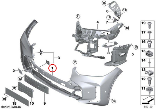 Pára-choque dianteiro preparado OEM 51115A45331 para BMW G05. BMW genuíno.