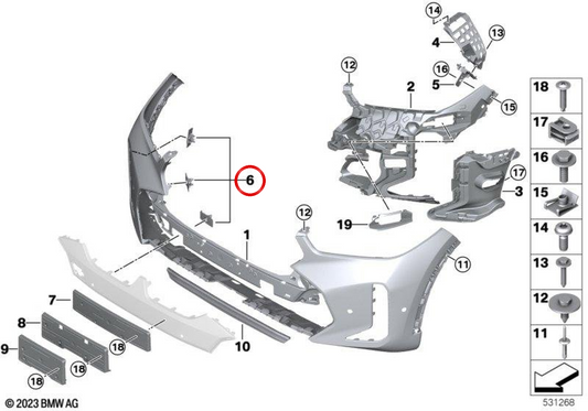 Soporte para sensor PDC/PMA OEM 51115A4F540 para BMW G06. Original BMW.