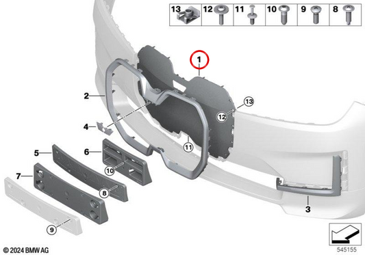 Moldura embellecedora OEM 51115A557F6 para BMW X5 G05 y BMW X6 G06. Original BMW.