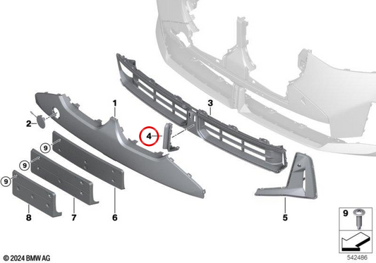 Protection panel with lower center grille OEM 51115A5A870 for BMW X3 G45, X3L G48. Genuine BMW.