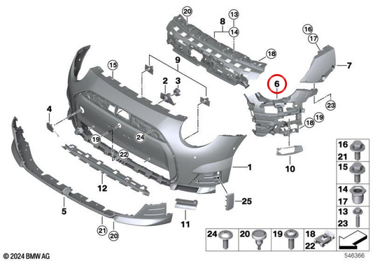 Guia de pára-choque direito OEM 51115A77201 para MINI Cooper J01, Cooper E, Cooper SE, JCW E... e muito mais. MINI originais.