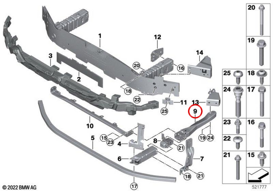 Crashbox Left OEM 51115B35047 pour BMW U11, U12, U10, U25. BMW d'origine.