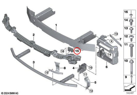 Fermo paraurti anteriore sinistro OEM 51115B36DF7 per BMW X3 G45, X3L G48. BMW originale.