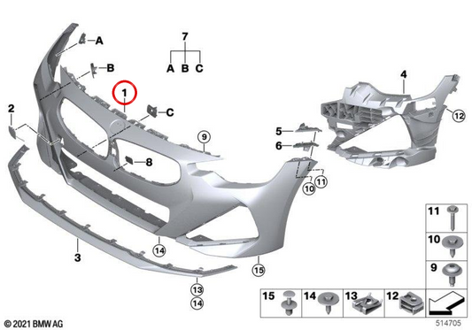 OEM 5115B556A4 Front Front Embarts for BMW G42. Original BMW.