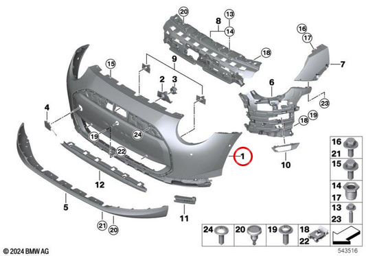 Grundierte vordere obere Verkleidung OEM 51115B76302 für MINI Cooper E, Cooper SE J01. Originaler MINI.