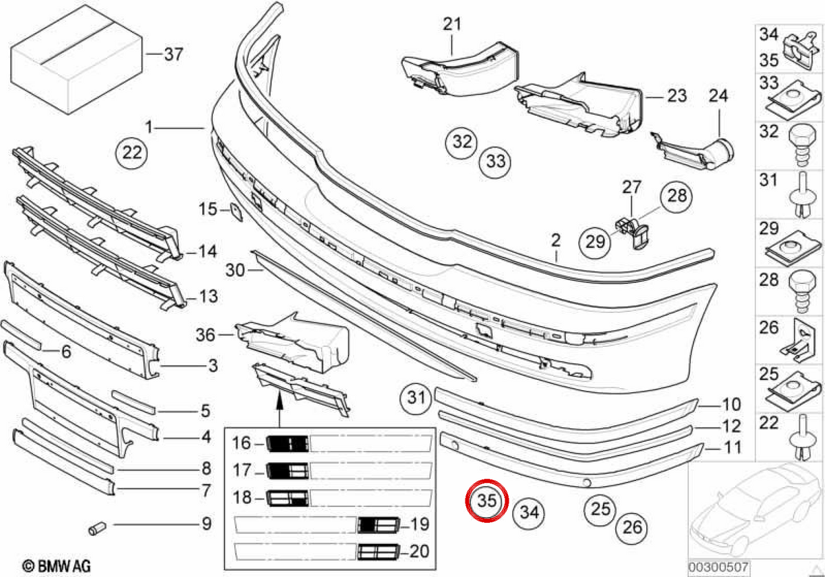 Sensore PDC esterno OM OEM 51117011303 per BMW E39. BMW originale.