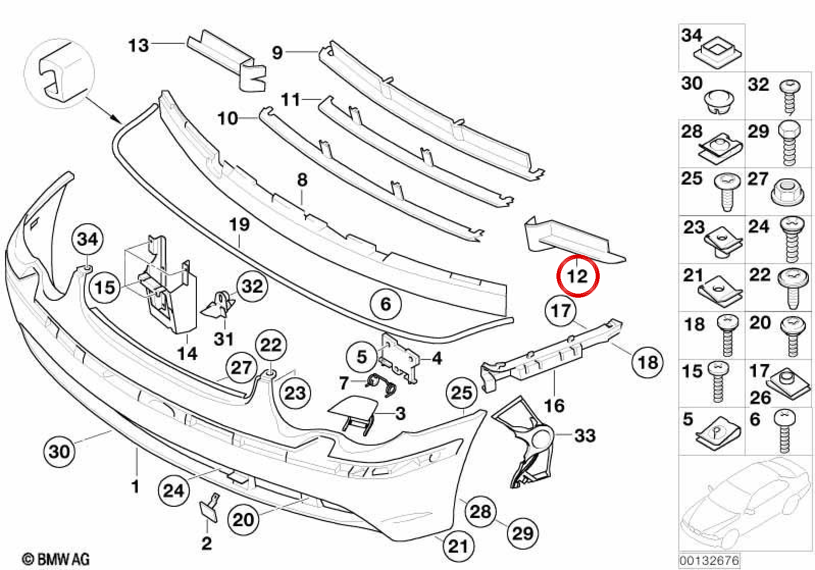 Left side grille for BMW E65, E66. Original BMW.