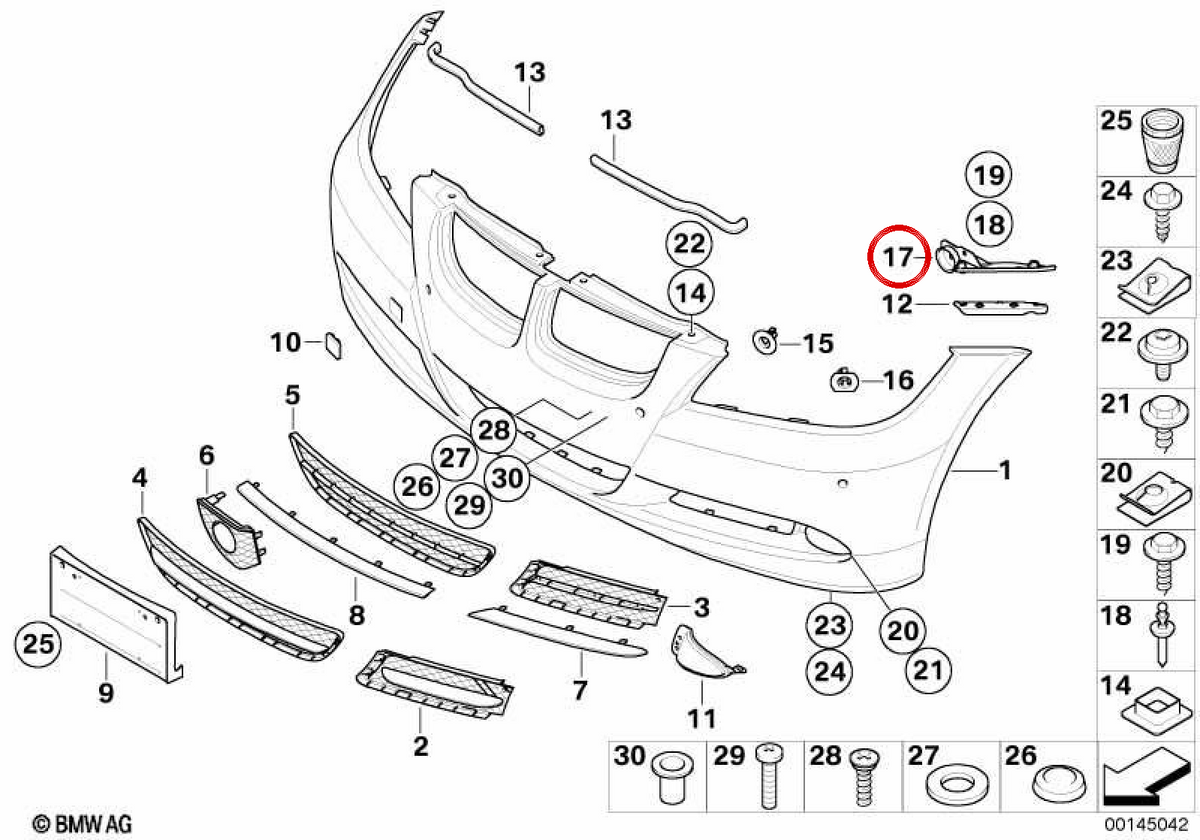 OEM right side support 51117058448 for BMW E90, E91. Original BMW.