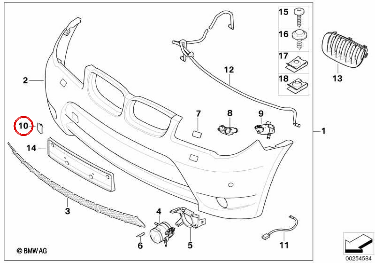 Occhiello di traino anteriore primerizzato OEM 51117111787 per BMW Serie 5 E60, E61 e X3 E83, E83 LCI. BMW originale.