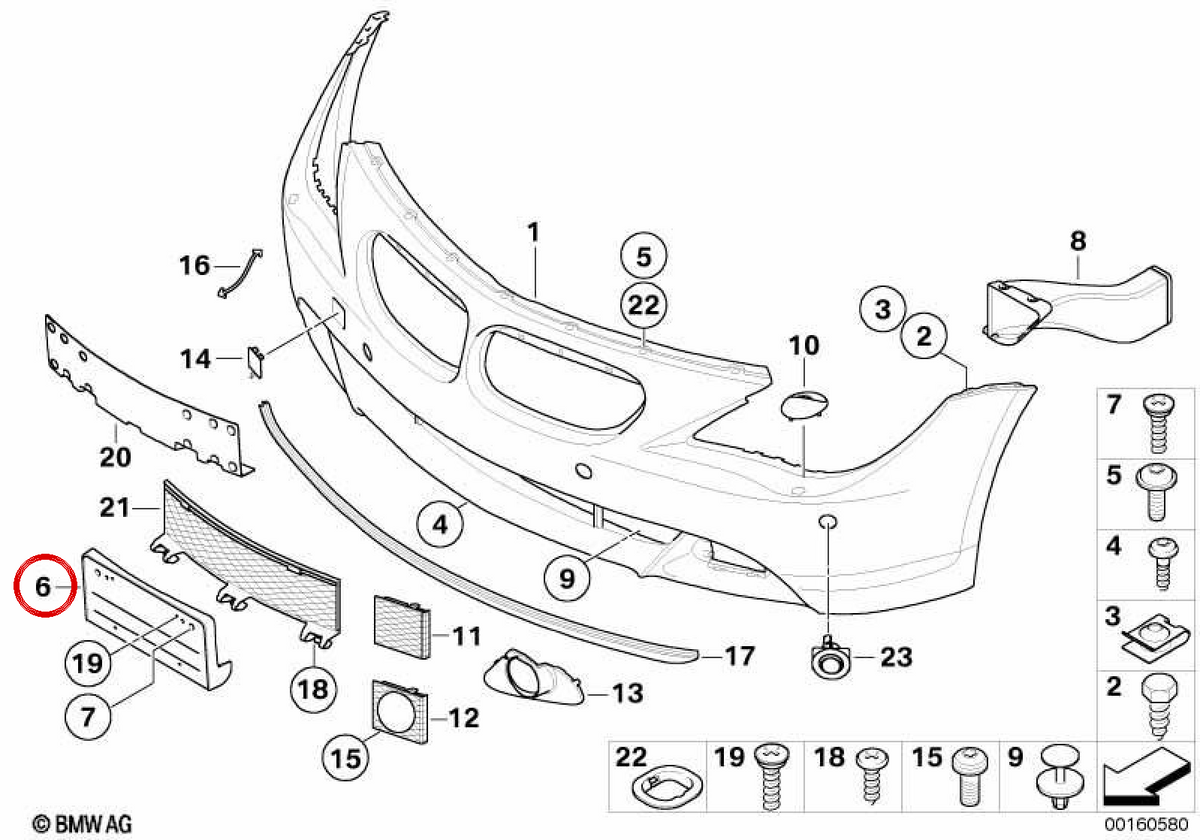 Supporto di registrazione OEM 51117115711 per BMW E63, E64. BMW originale.