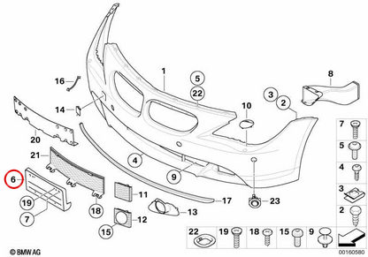 Supporto di registrazione OEM 51117115711 per BMW E63, E64. BMW originale.