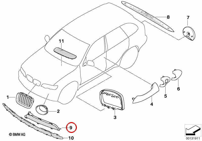 UPPER Right Grid 51117130458 for BMW X5 E53 (2000-2006). Original BMW.