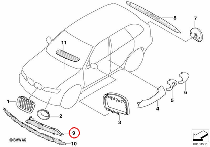 UPPER Right Grid 51117130458 for BMW X5 E53 (2000-2006). Original BMW.