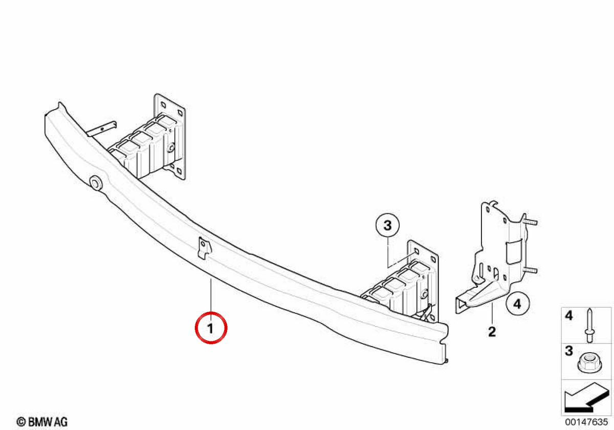 OEM 511714645 front bumper support for BMW E90, E91. Original BMW.