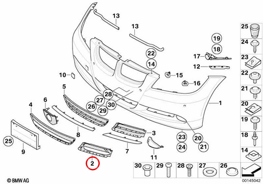 Rejilla inferior del parachoques izquierda OEM 51117154551 para BMW E90, E91. Original BMW.