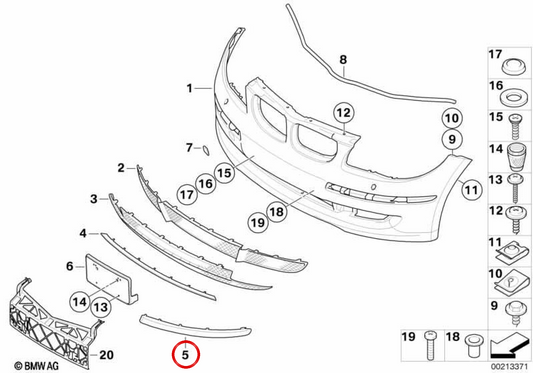OEM 5117166585 Stampo per paraurti anteriore sinistro per BMW E81, E87. BMW originale.