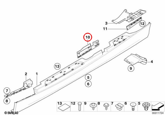 Moldura do pilar B esquerdo OEM 51117174399 para BMW E87. BMW genuíno.