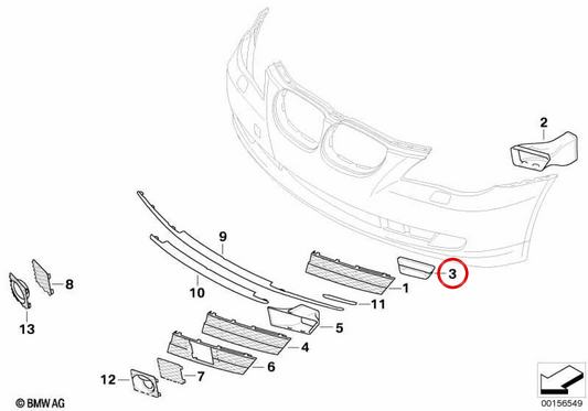 Assunzione d'aria del freno destro 51117178100 per BMW E60, E61. BMW originale.