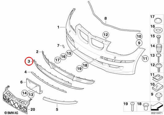 Frontstoßstangengitter OEM 51117182367 für BMW 1er E81, E87 LCI. Original BMW.