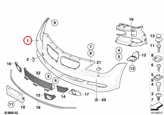 Moldagem do pára-choque dianteiro com primer OEM 51117184686 para BMW E63, E64. BMW genuíno.