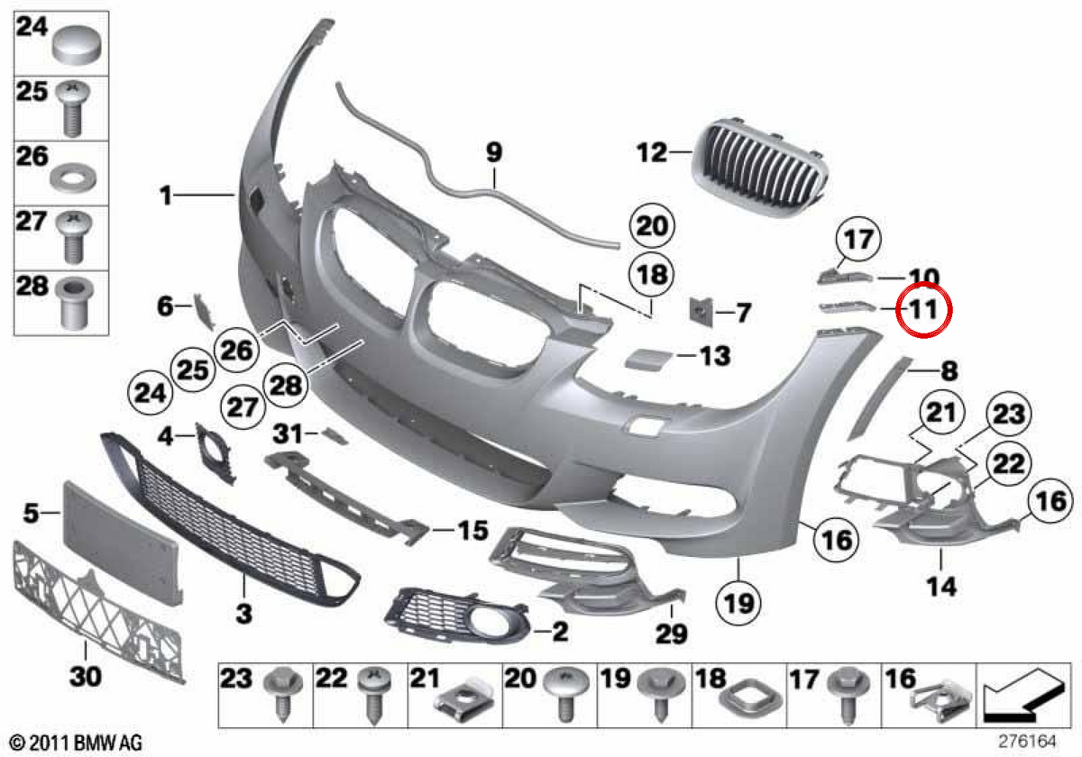 Right front bumper molding OEM 51117227898 for BMW E92, E93. Original BMW.