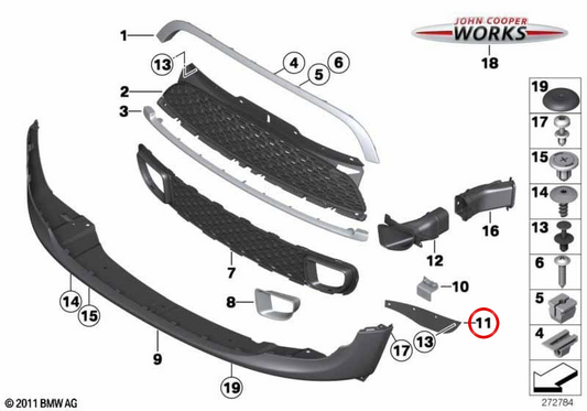 Linke Abweiserplatte OEM 51117255109 für MINI R56 LCI, Clubman R55 LCI, Cabrio R57 LCI, Coupe R58, Roadster R59. Originaler MINI.