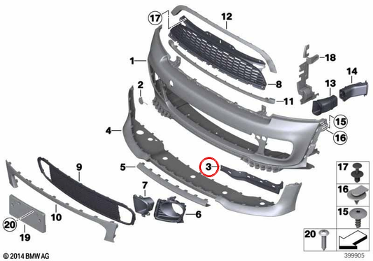 Rechte Abweiserplatte OEM 51117283340 für MINI R56 LCI, Clubman R55 LCI, Cabrio R57 LCI. Originaler MINI.