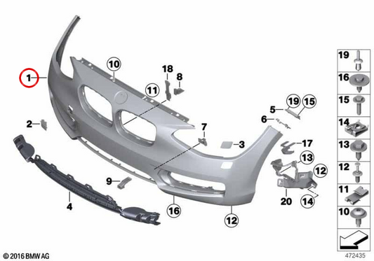 Acabamento do pára-choque dianteiro preparado OEM 51117292959 para BMW F20, F21. BMW genuíno.