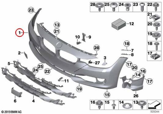 Moldagem do pára-choque dianteiro com primer OEM 51117293030 para BMW F30, F31. BMW genuíno.