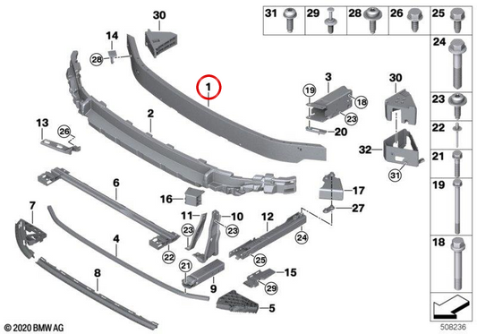 Suporte superior do pára-choque dianteiro OEM 51117301577 para MINI F56, F55, F56 LCI, F55 LCI. MINI originais.